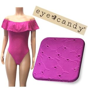 Eye Candy Juniors Pink Eyelet Off the Shoulder Bodysuit Top Size Large
